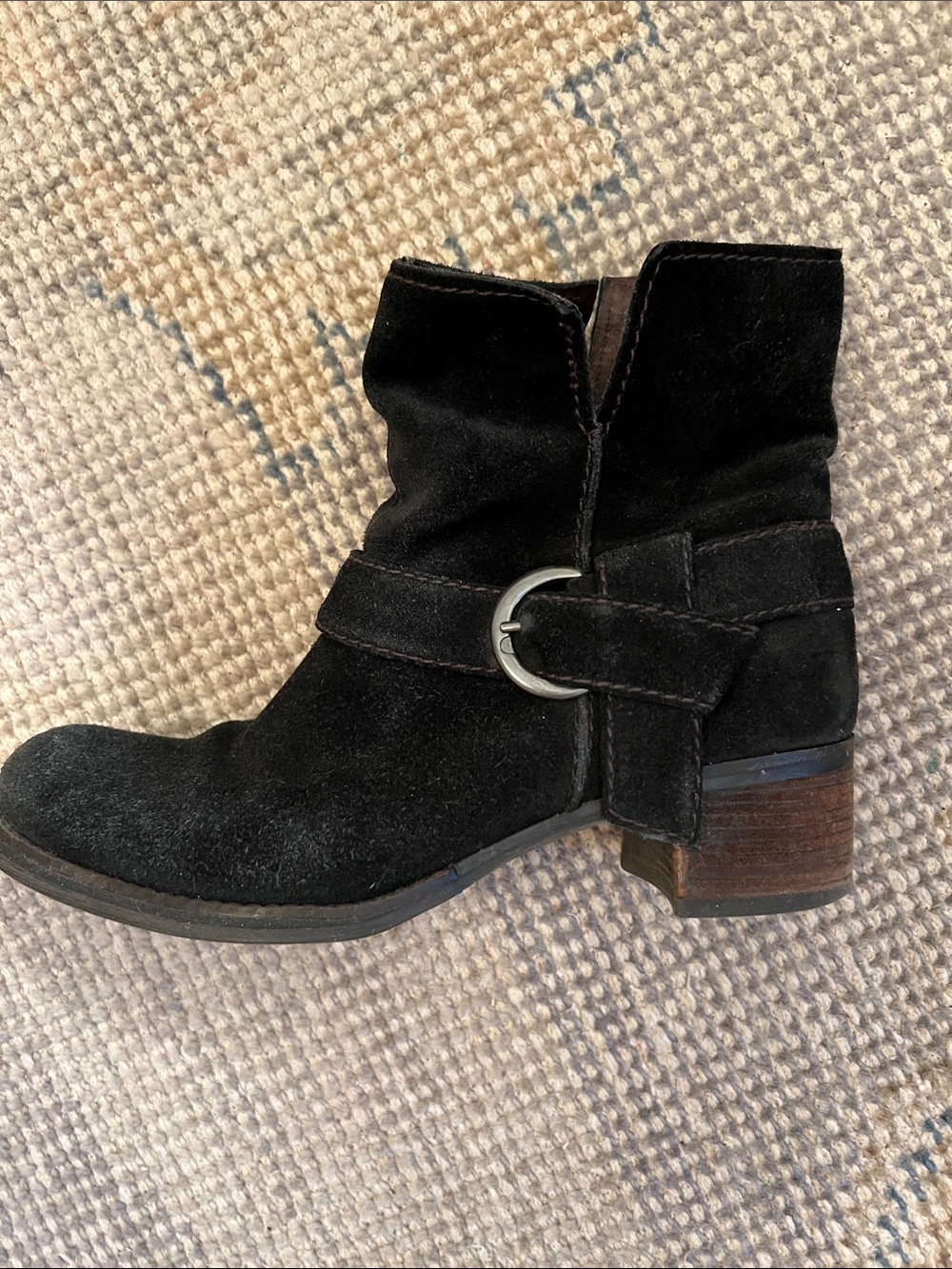 Women's Black Suede Ankle Booties with Buckle Strap